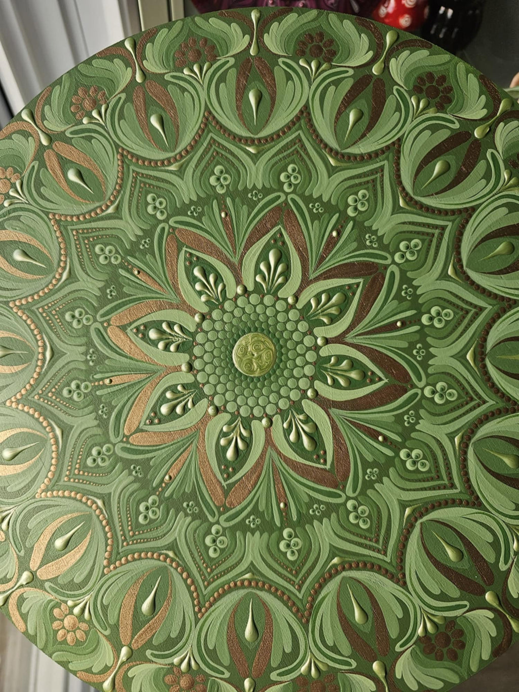 Mandala vert 14 pouces. Afficher au centre Holistique l'Harmonie.