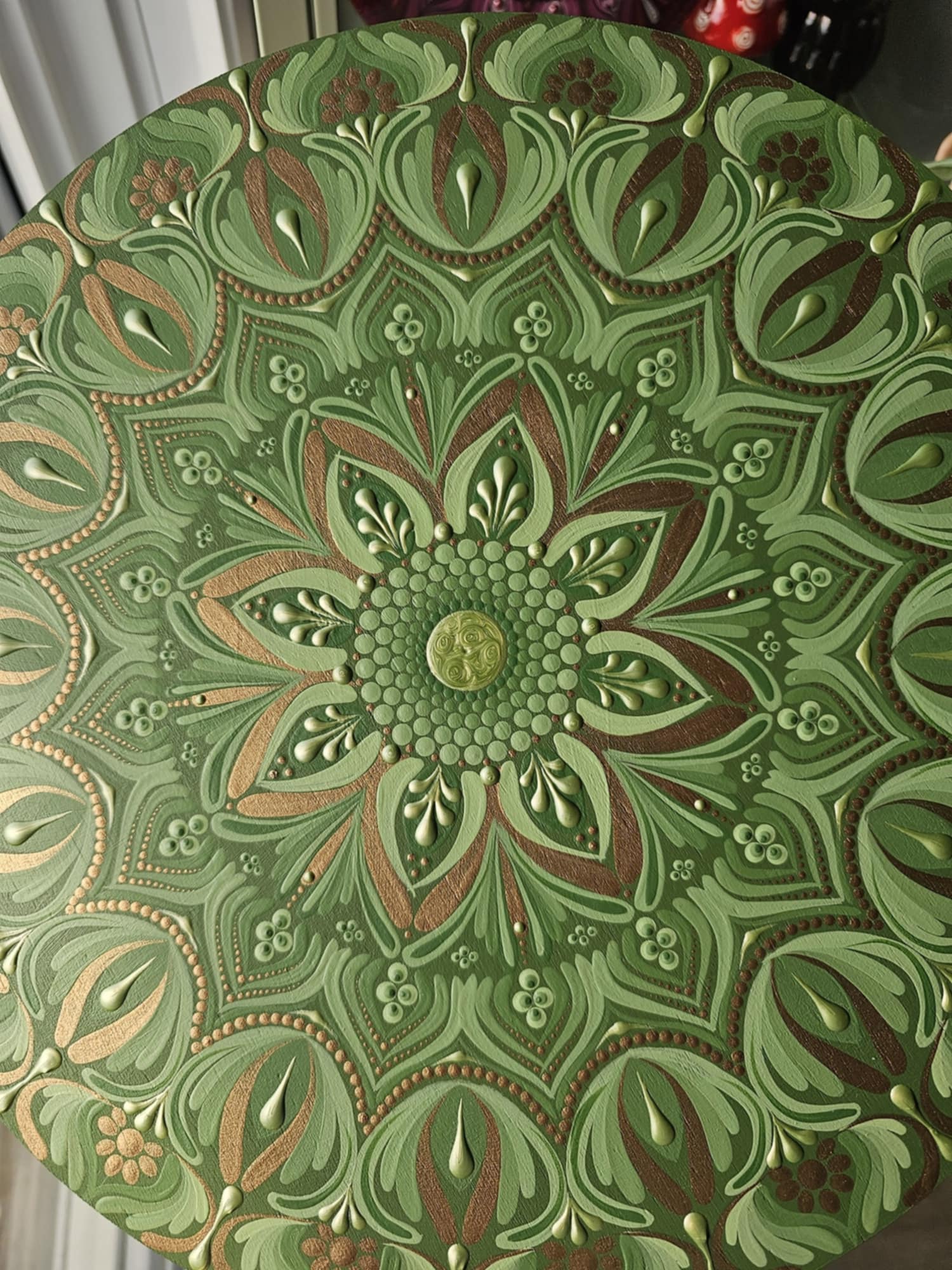 Mandala vert 14 pouces. Afficher au centre Holistique l'Harmonie.