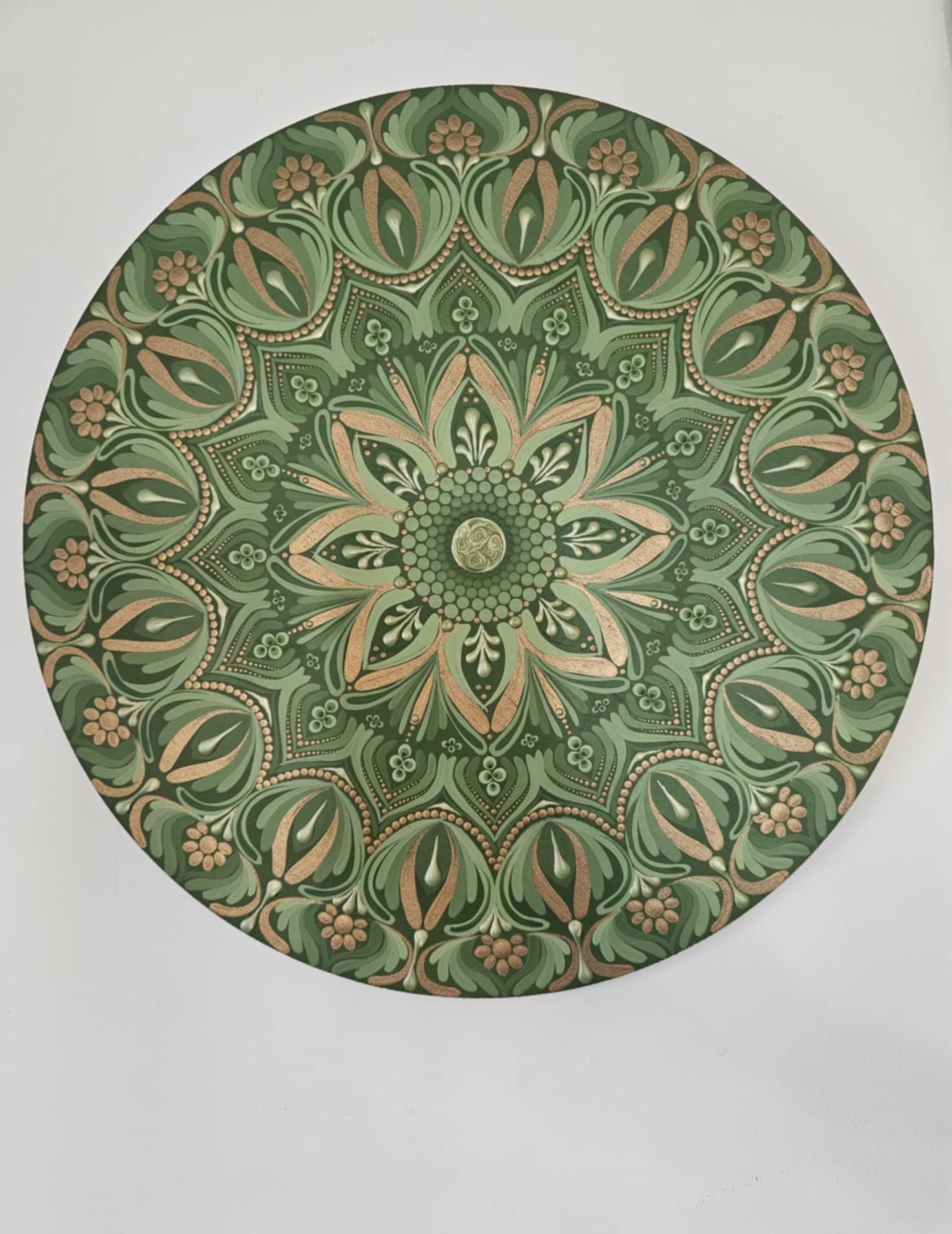 Mandala vert 14 pouces. Afficher au centre Holistique l'Harmonie.