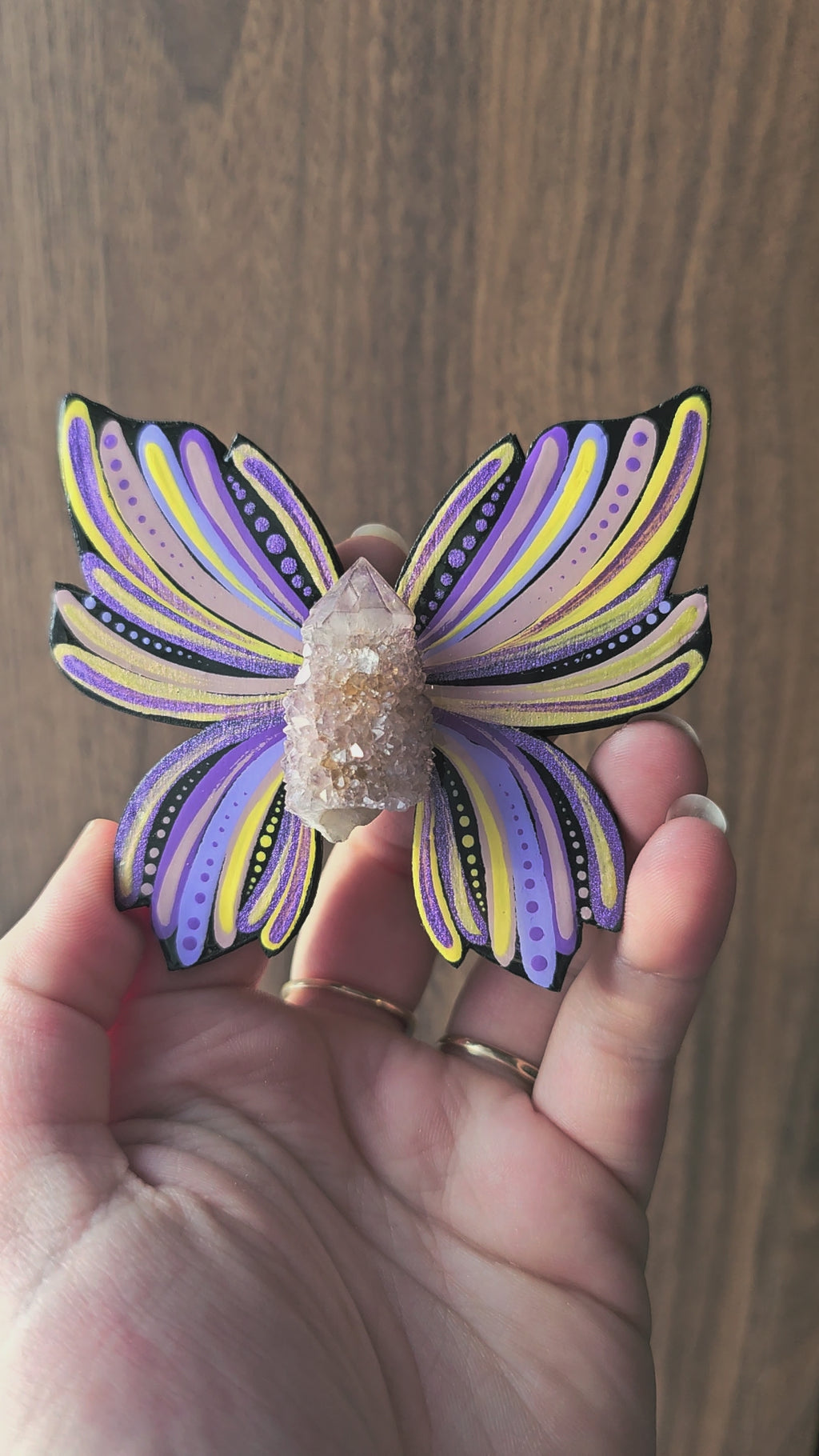 Aimant papillon avec quartz esprit