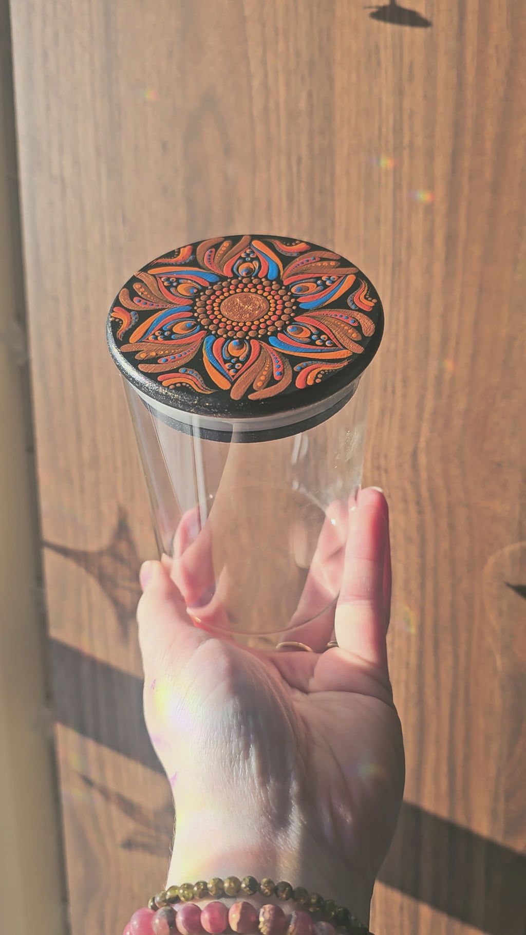 Bol en vitre avec couvercle en bois