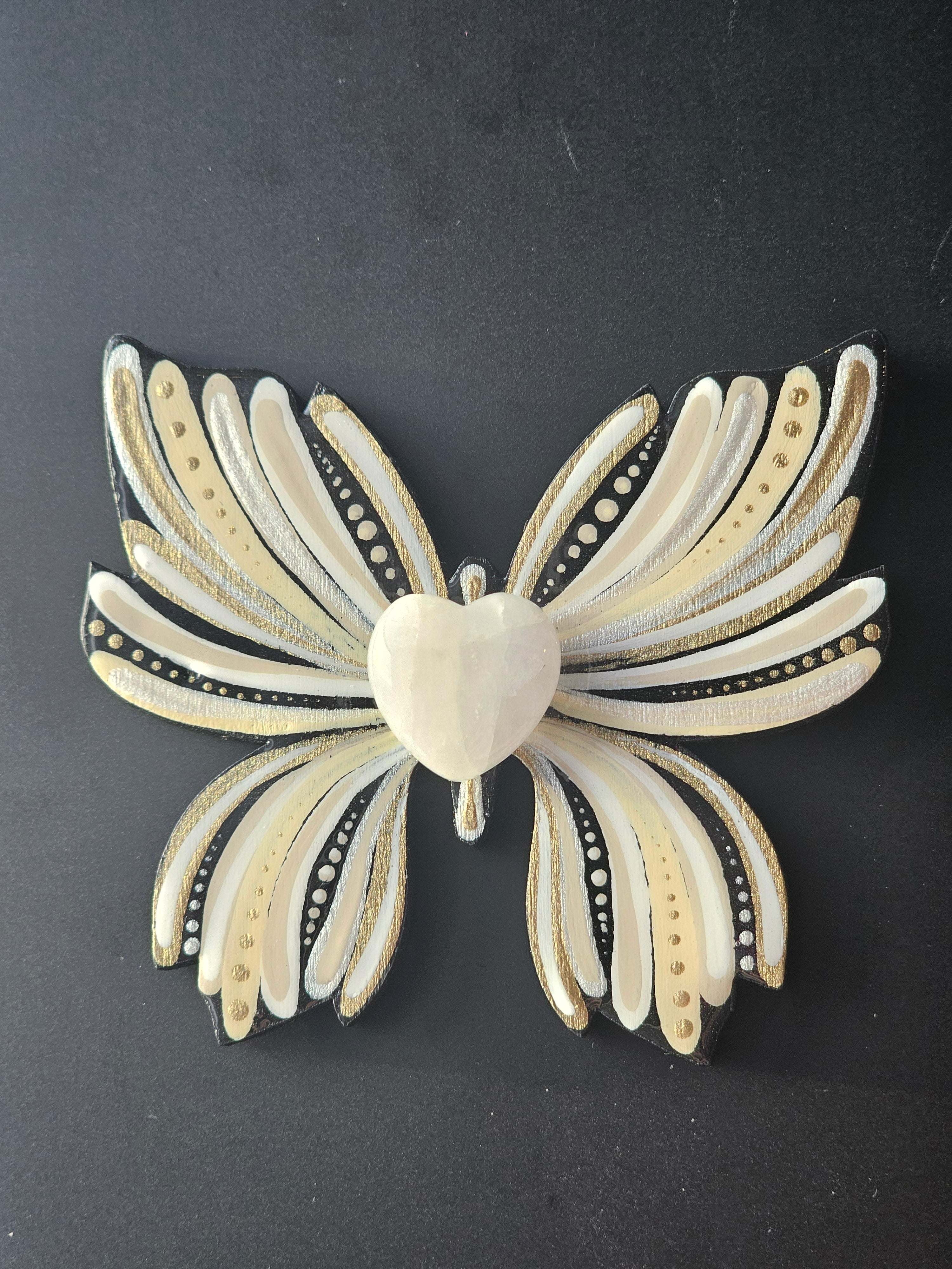 Aimant papillon avec coeur de quartz