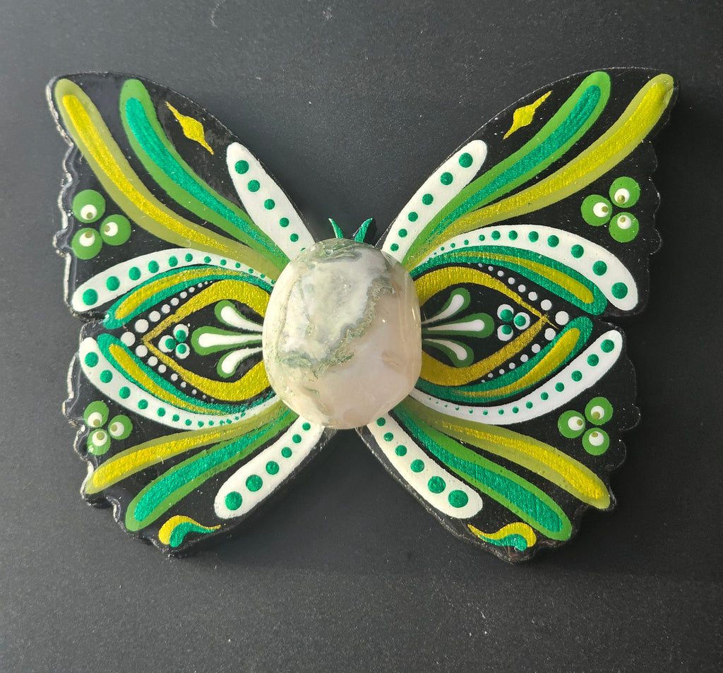 Aimant papillon avec agate mousse