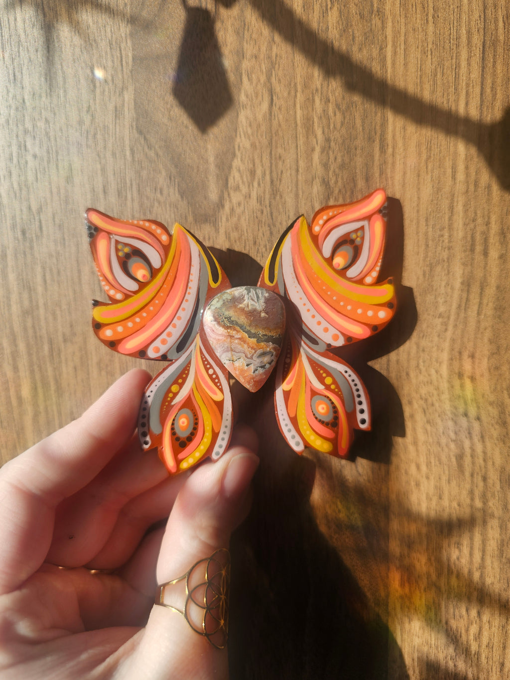 Aimant papillon avec rhodocrosite 🧡🩷