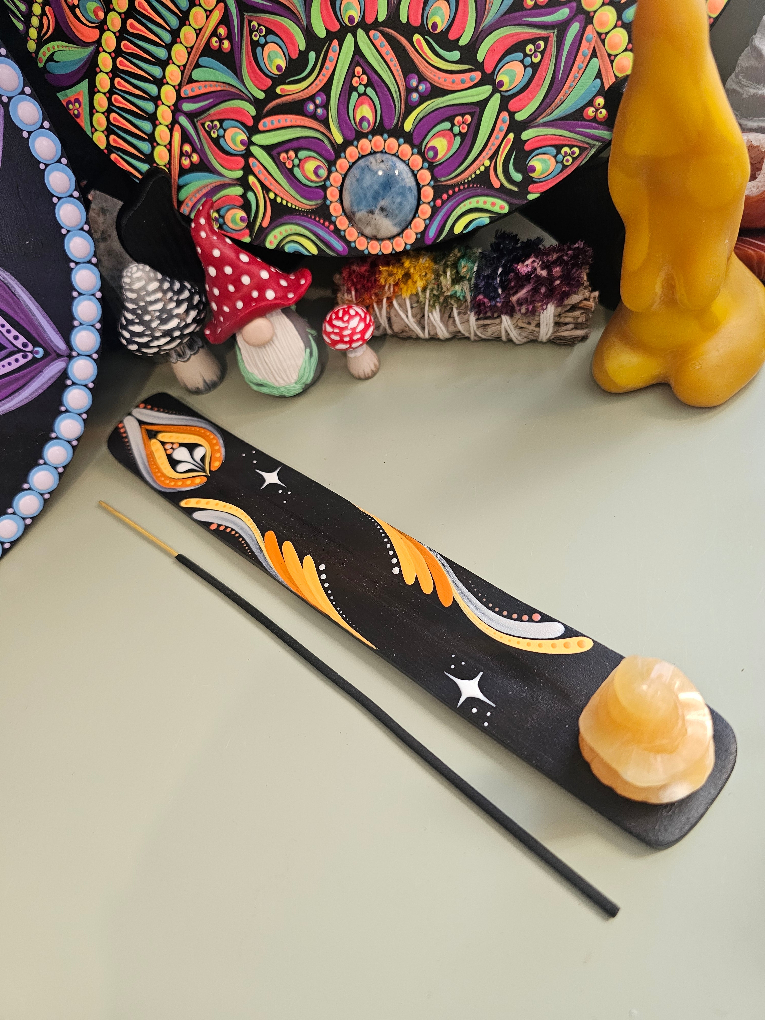 Incense burner with orange calcite pumpkin 🎃✨